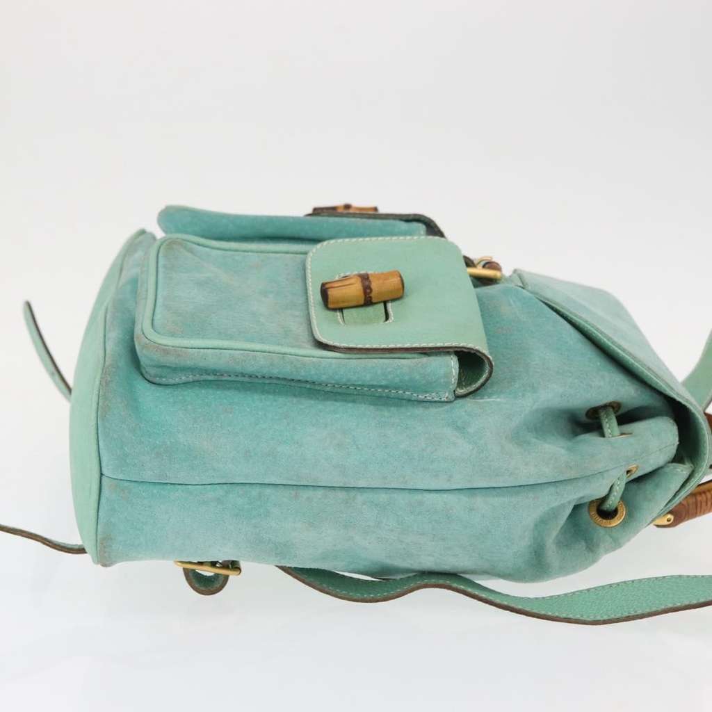 Gucci Vintage Bamboo Backpack Green Suede Fair condition - Inside View