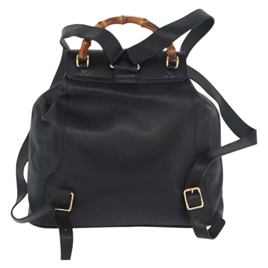 Gucci Vintage Bamboo Backpack Black Leather Good condition - Back View