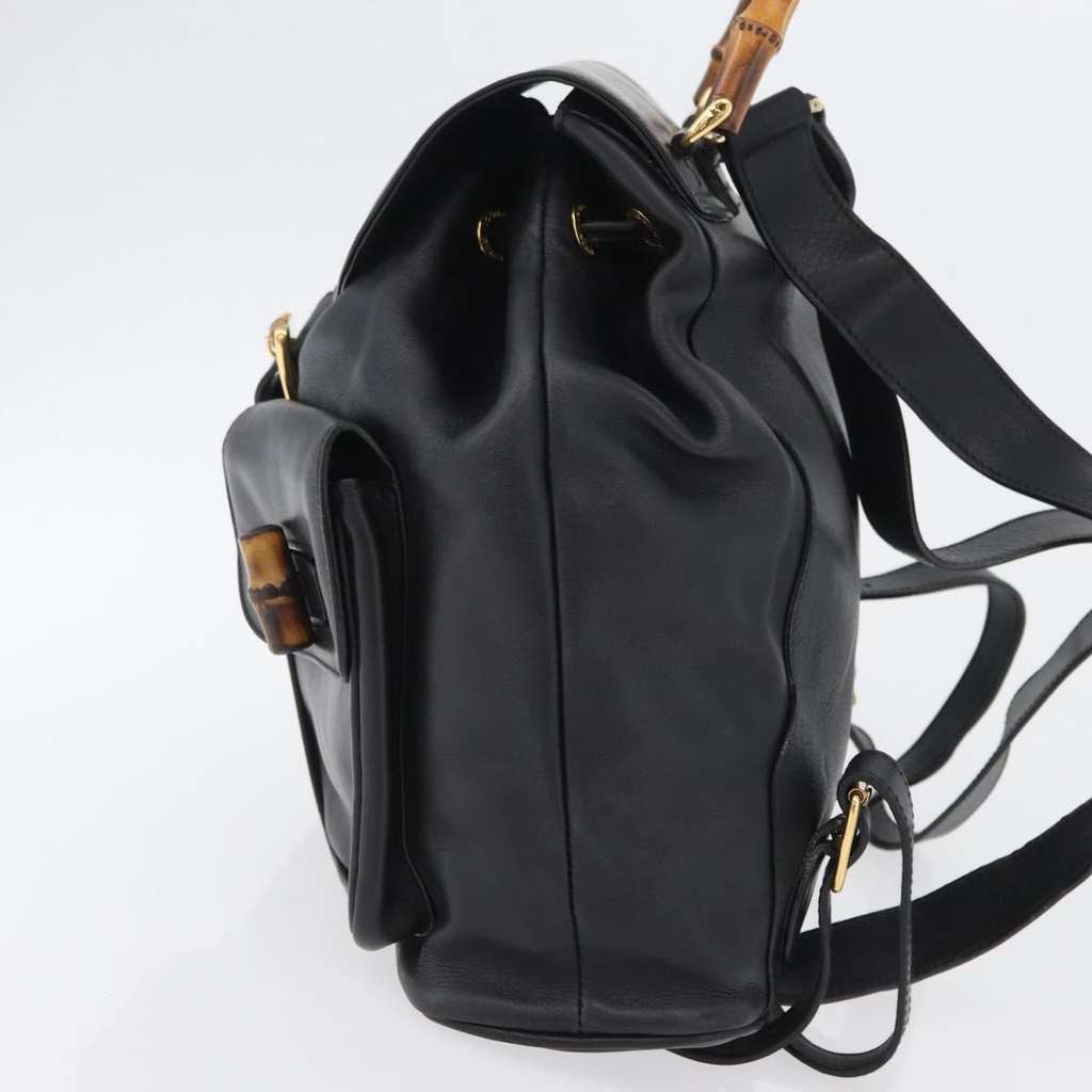 Gucci Vintage Bamboo Backpack Black Leather Good condition - Inside View
