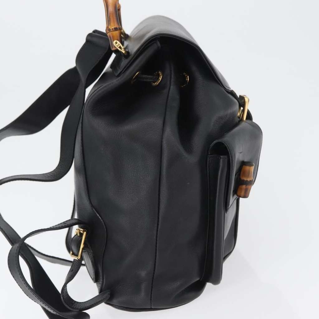 Gucci Vintage Bamboo Backpack Black Leather Good condition - Model View