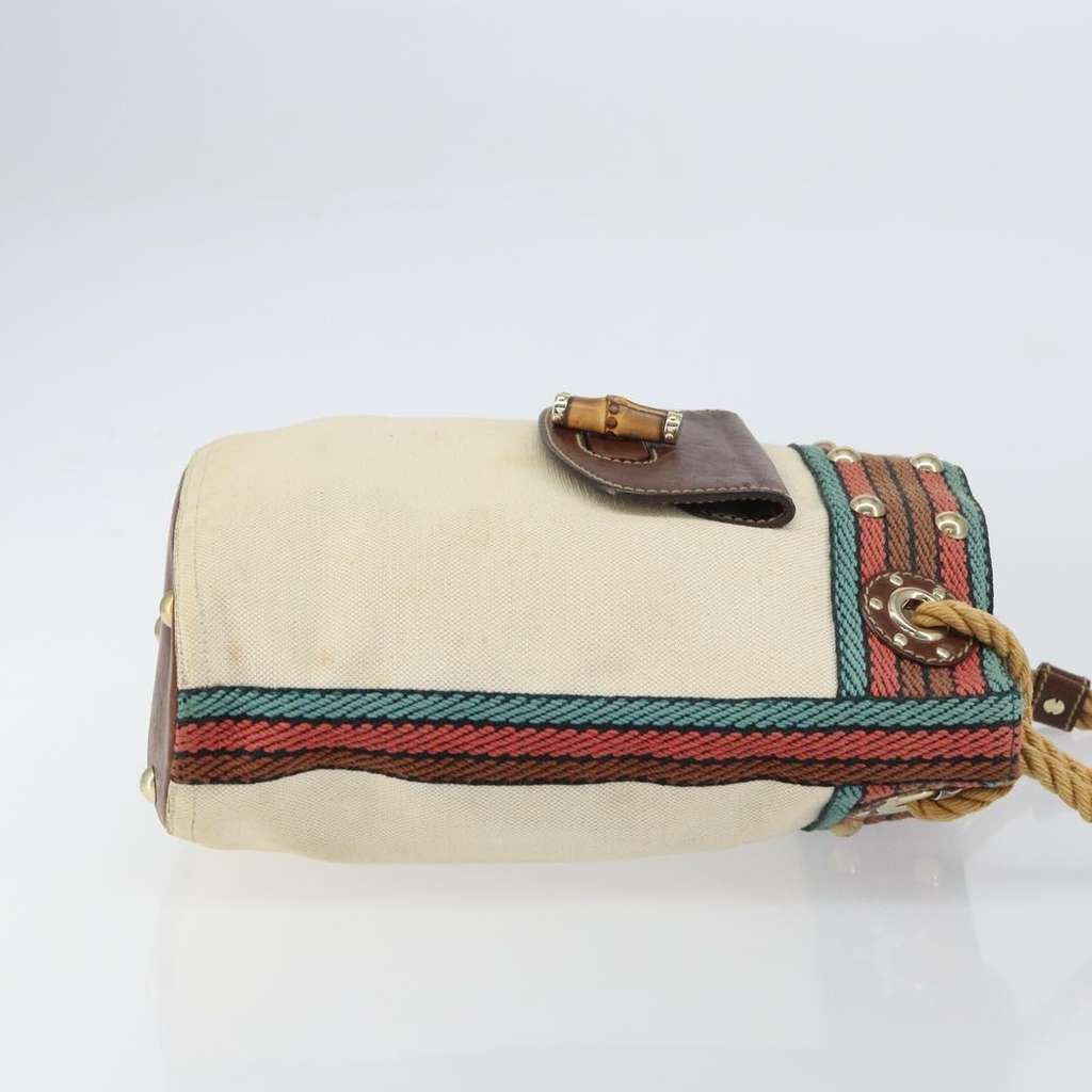 Gucci Vintage Bamboo Shoulder Bag Beige Canvas Good condition - Inside View