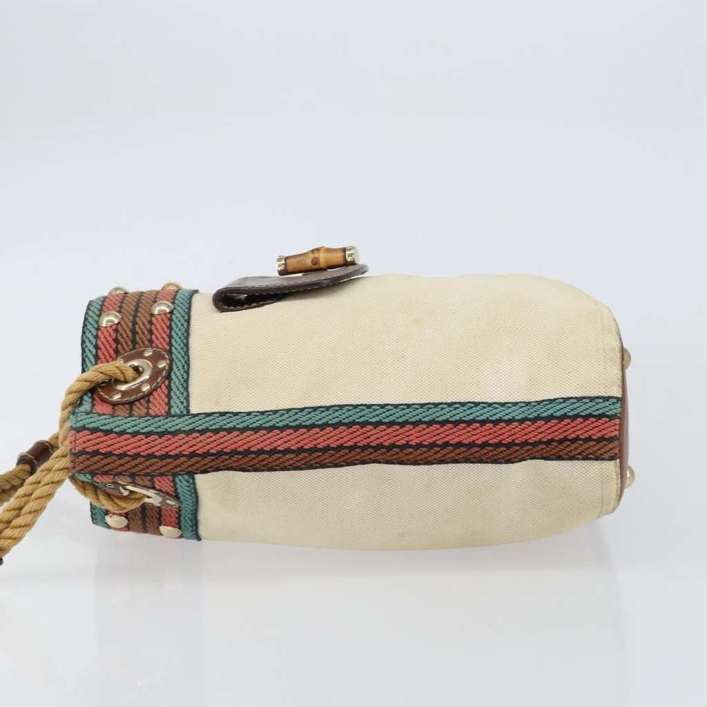 Gucci Vintage Bamboo Shoulder Bag Beige Canvas Good condition - Model View