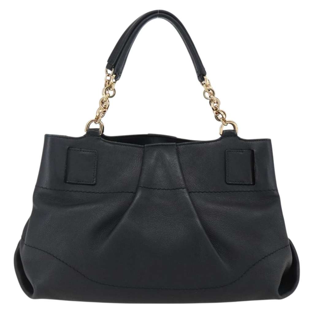 Salvatore Ferragamo W Chain Tote Black Leather Good condition - Back View