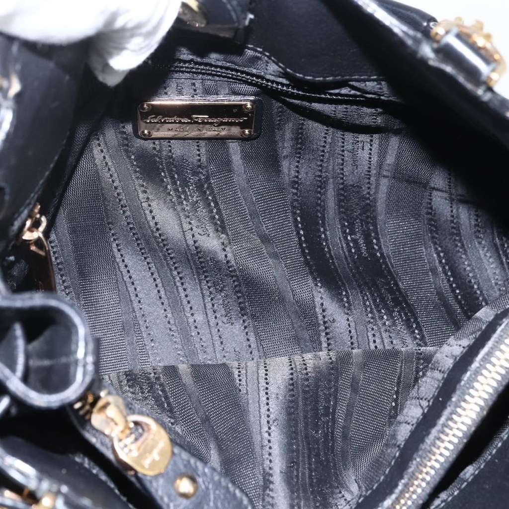 Salvatore Ferragamo W Chain Tote Black Leather Good condition - Box View