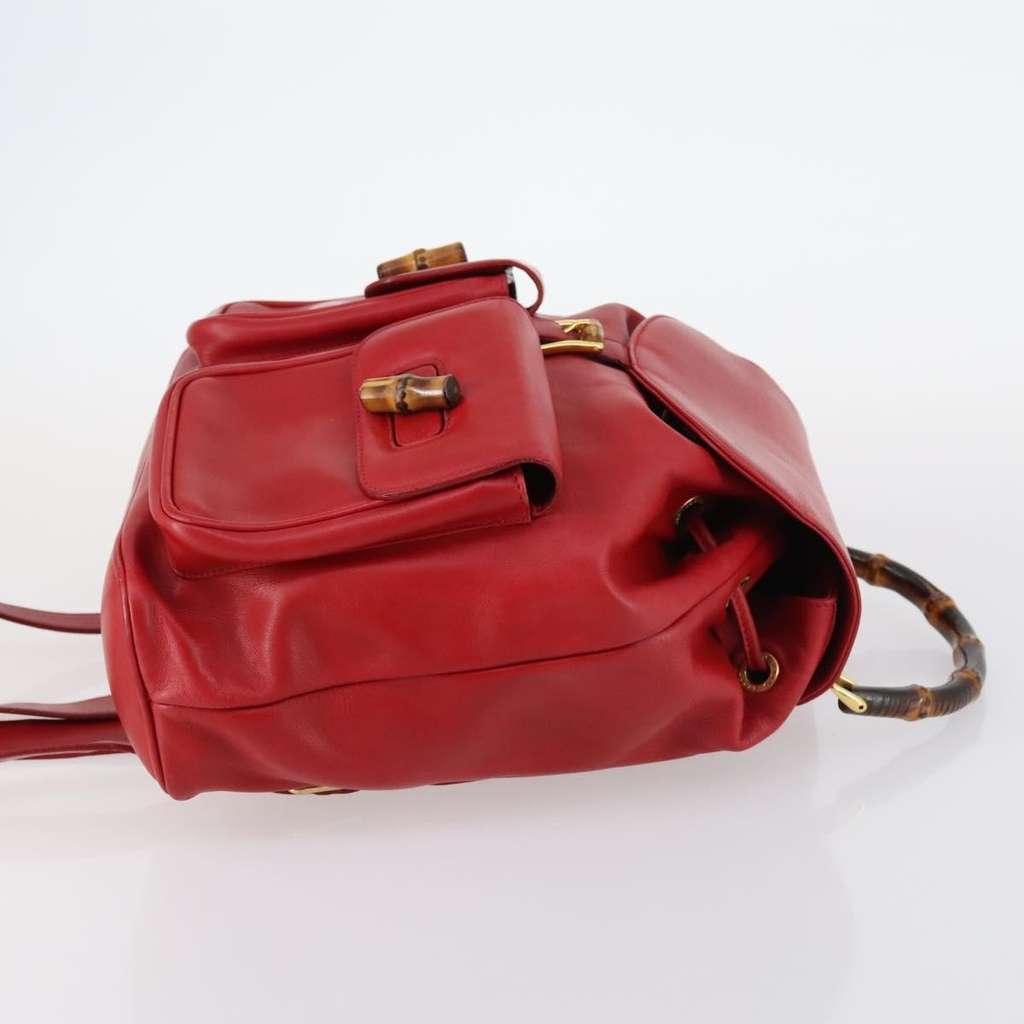 Gucci Vintage Bamboo Backpack Red Leather Good condition - Inside View