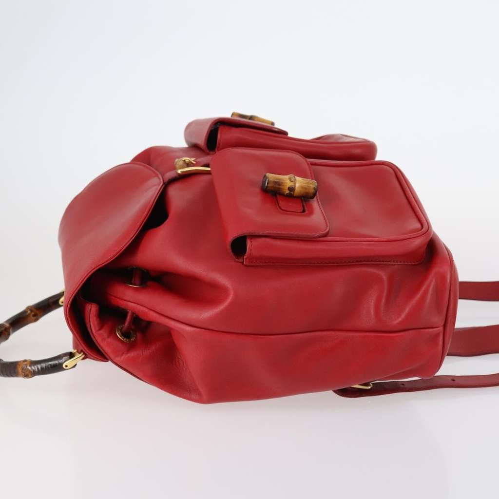 Gucci Vintage Bamboo Backpack Red Leather Good condition - Model View