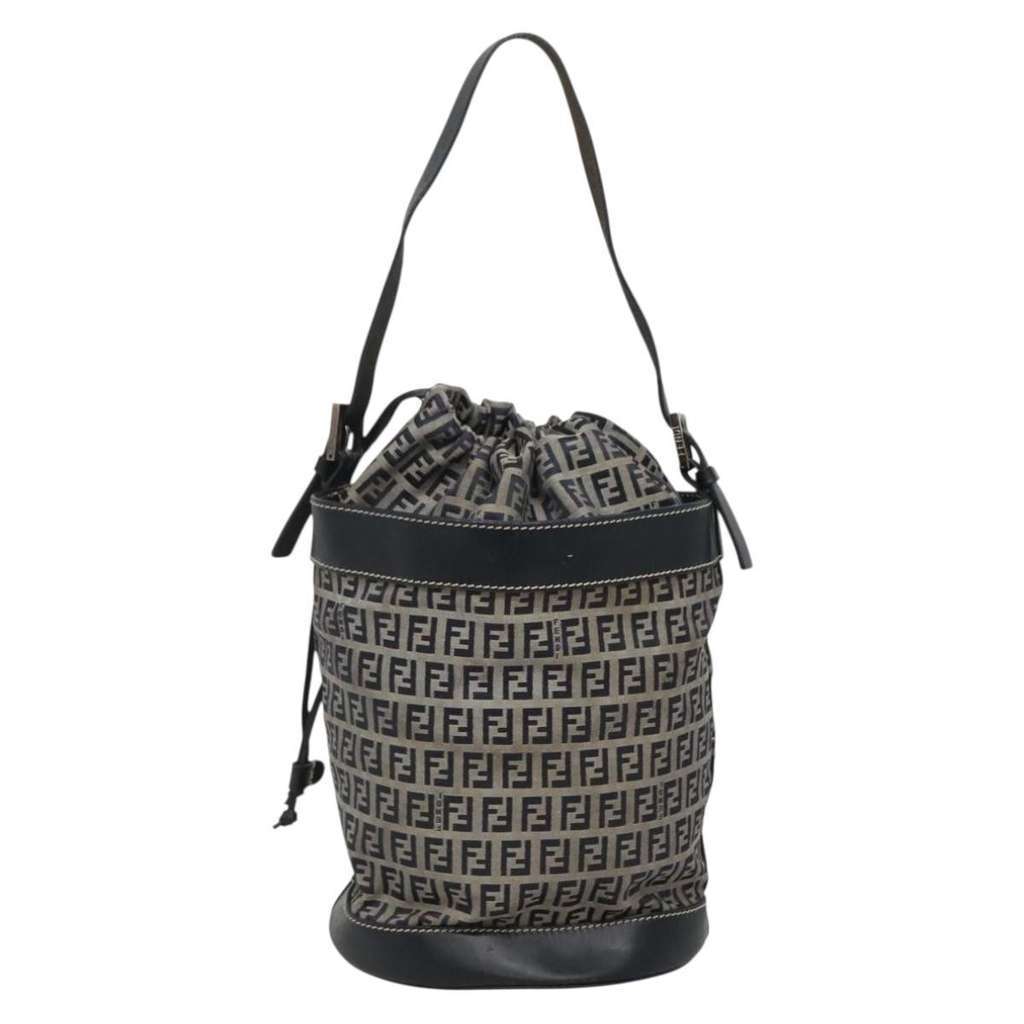 Fendi FF Logo Mon Tresor Bucket Bag Navy Canvas Good condition - Back View