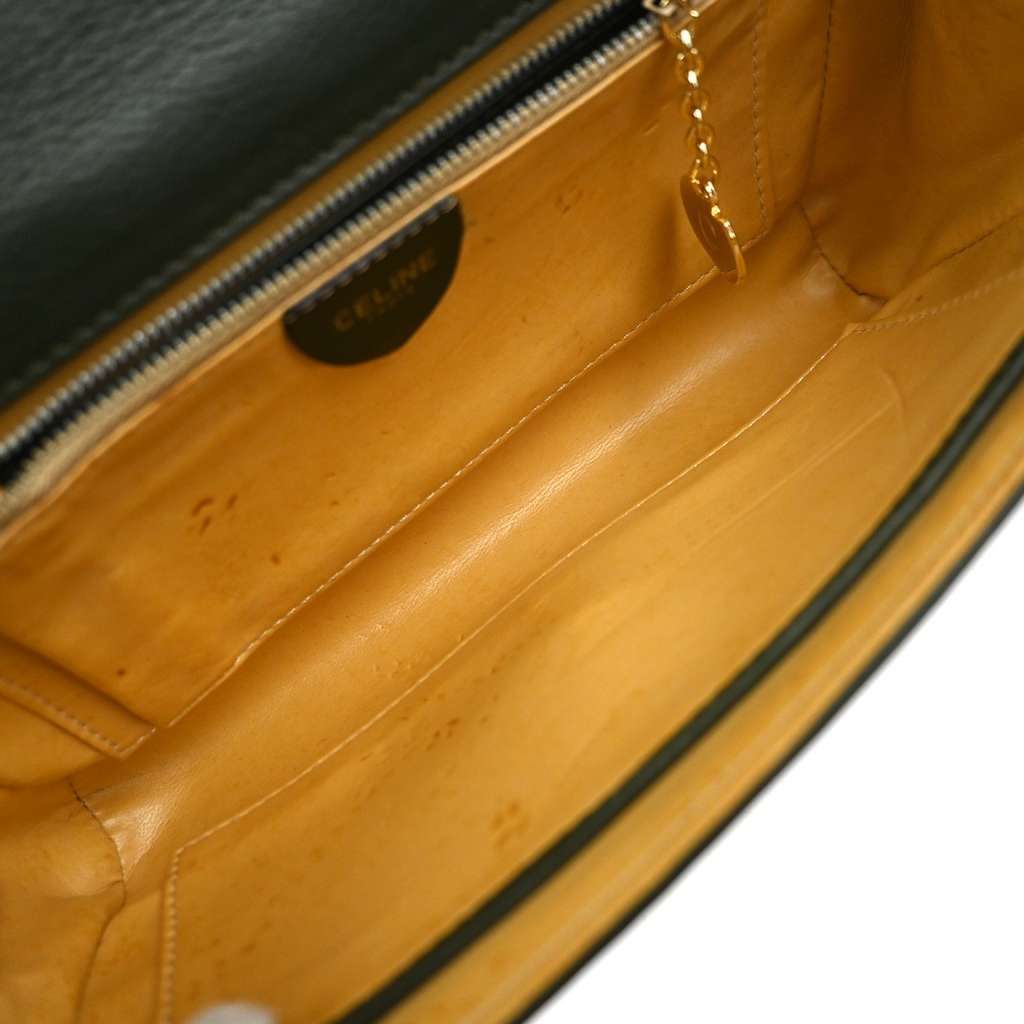 Celine Vintage Shoulder Bag Green Leather Good condition - Box View