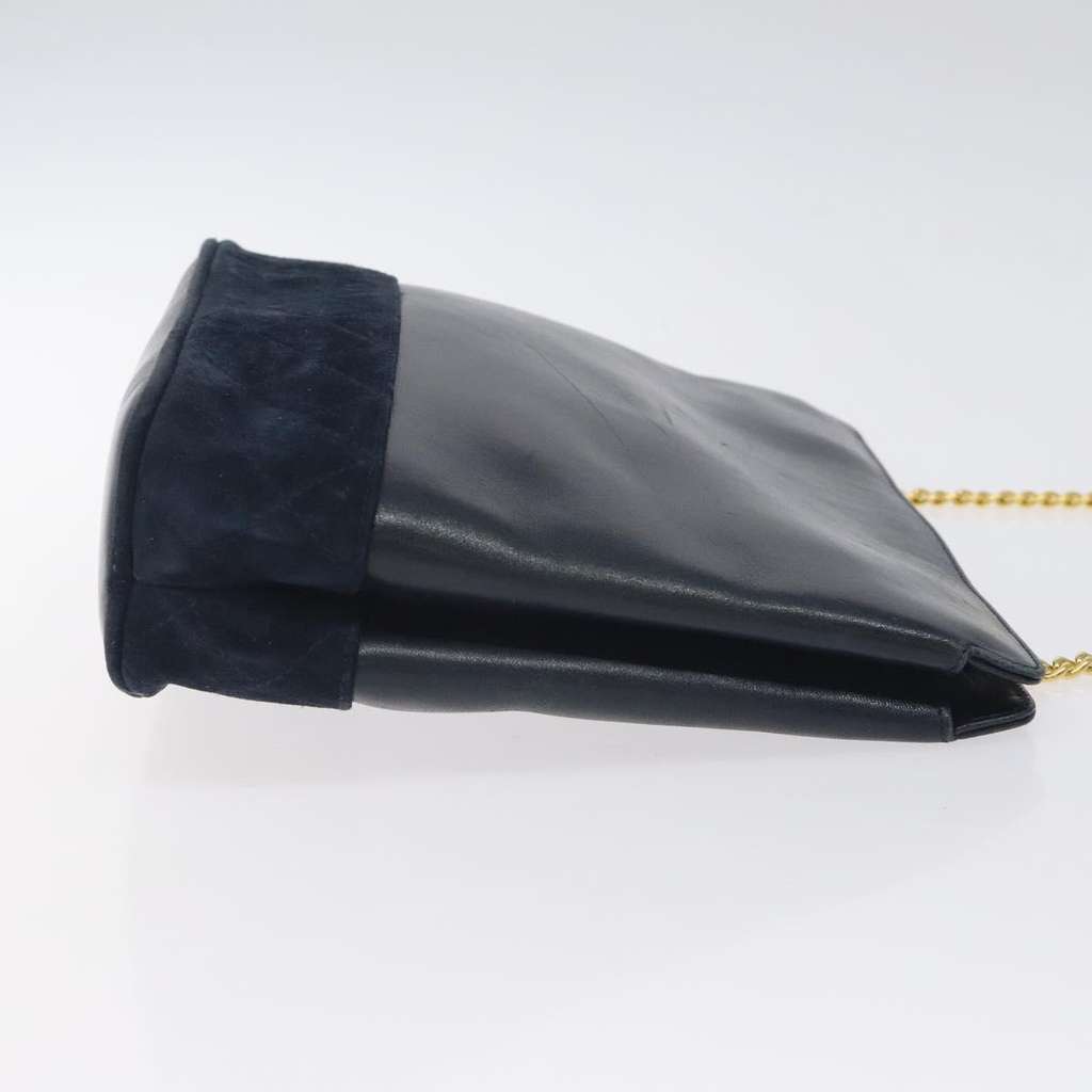 Salvatore Ferragamo Vintage Chain Shoulder Bag Navy Leather Good condition - Inside View