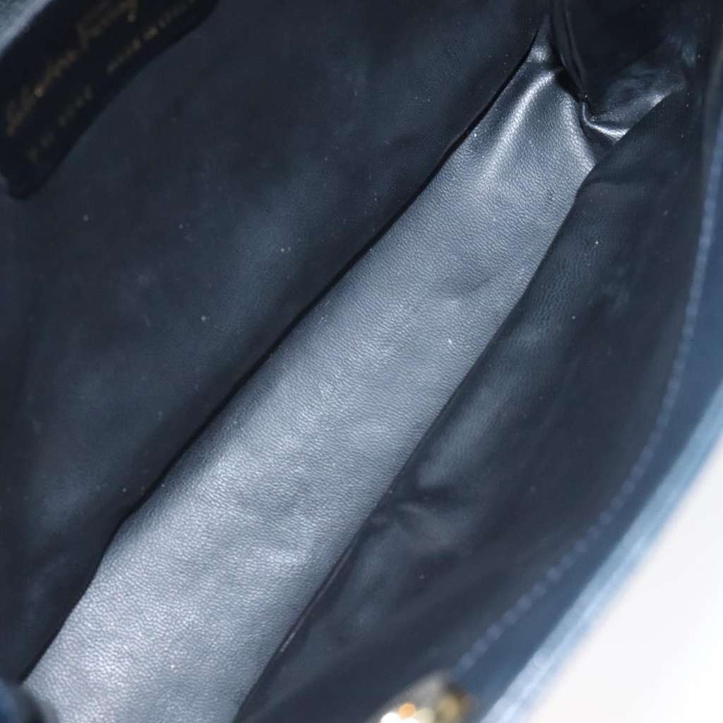 Salvatore Ferragamo Vintage Chain Shoulder Bag Navy Leather Good condition - Box View