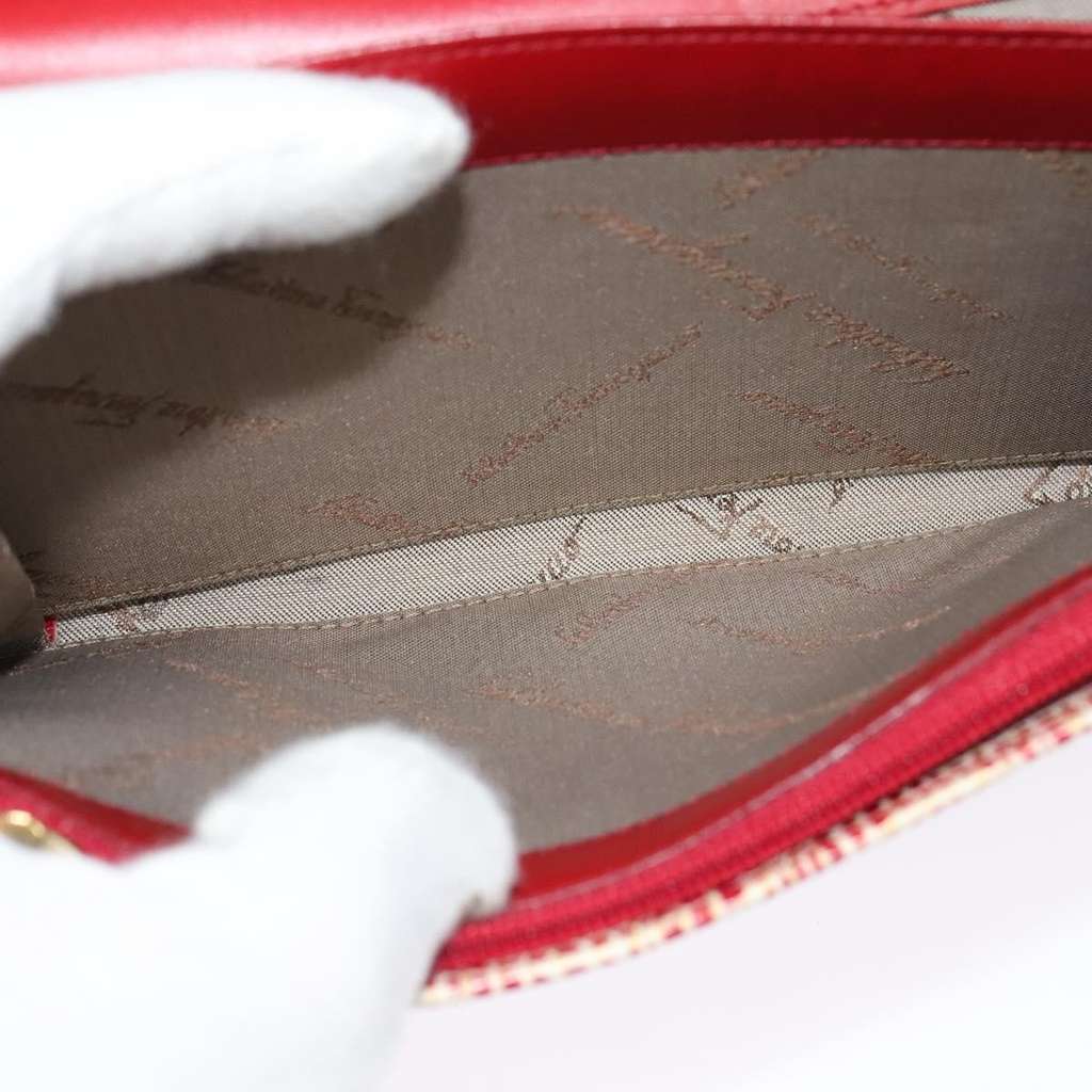 Salvatore Ferragamo Gancini Shoulder Bag Red Leather Good condition - Box View