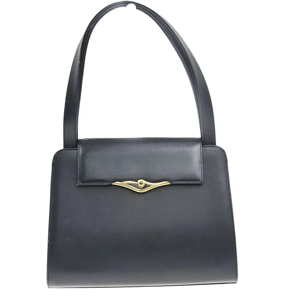 Cartier Vintage Shoulder Bag Navy Leather Good - Front View
