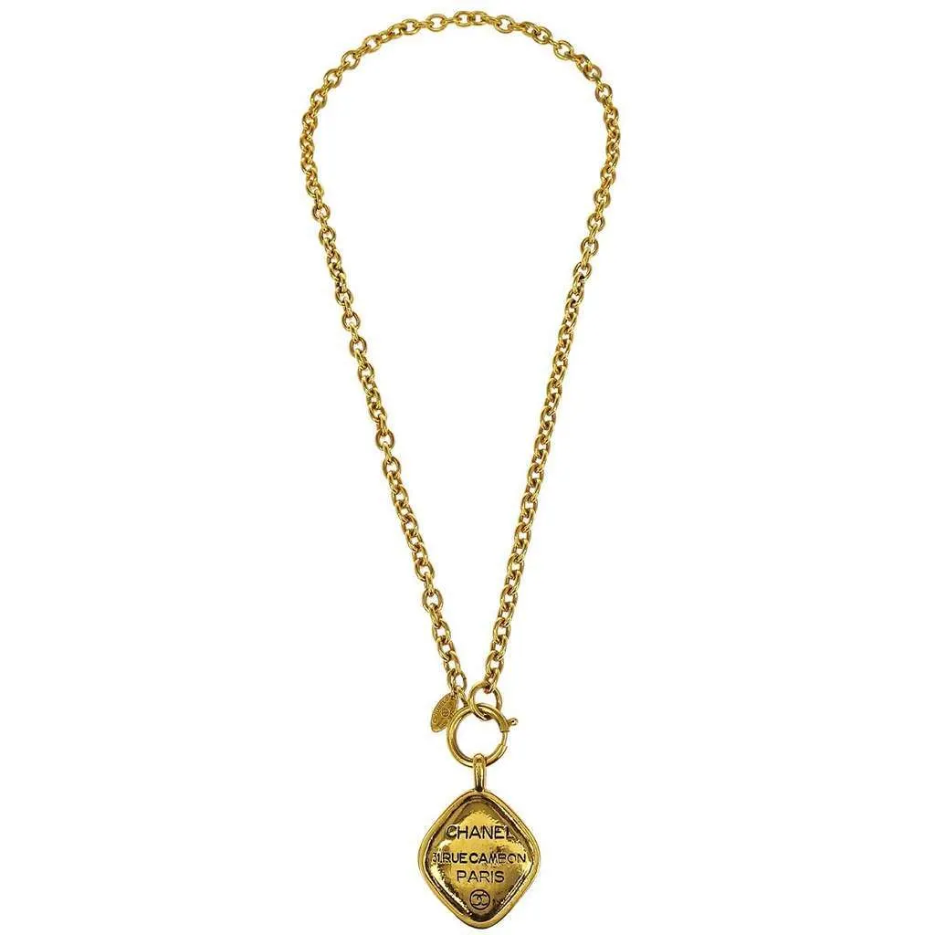 Chanel Vintage CC Diamond Pendant Necklace Gold Good - Front View