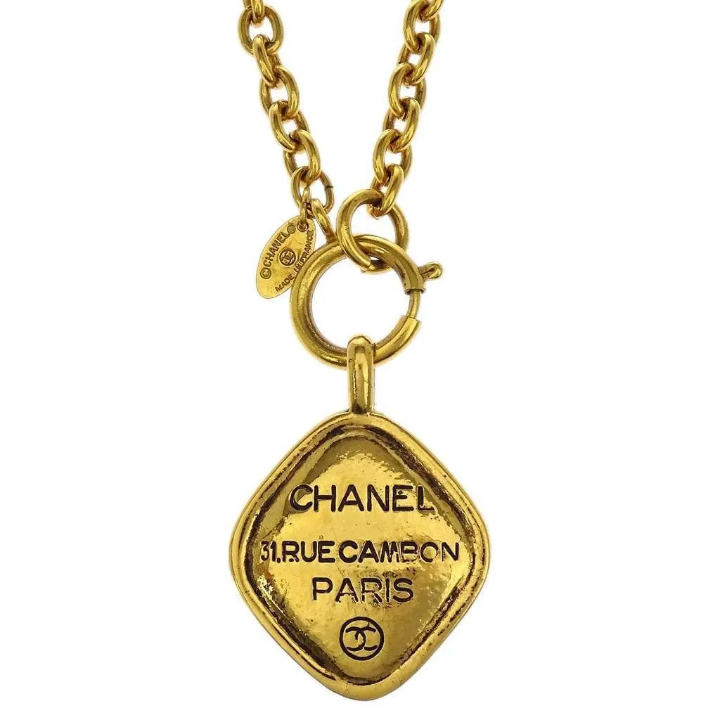 Chanel Vintage CC Diamond Pendant Necklace Gold Good - Back View