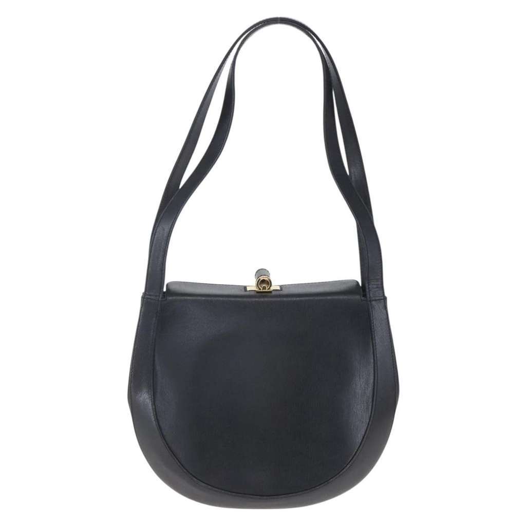 Salvatore Ferragamo Gancini Shoulder Bag Black Leather Good condition - Back View