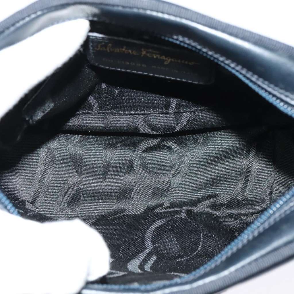 Salvatore Ferragamo Vala Shoulder Bag Navy Leather Good condition - Box View