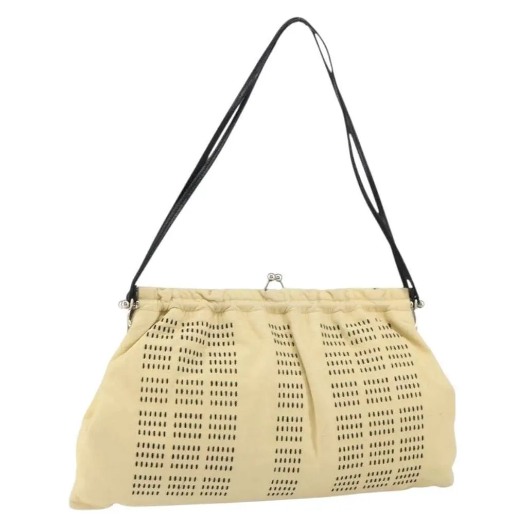 Miu Miu Kisslock Frame Top Handle Bag Beige Leather Good - Front View