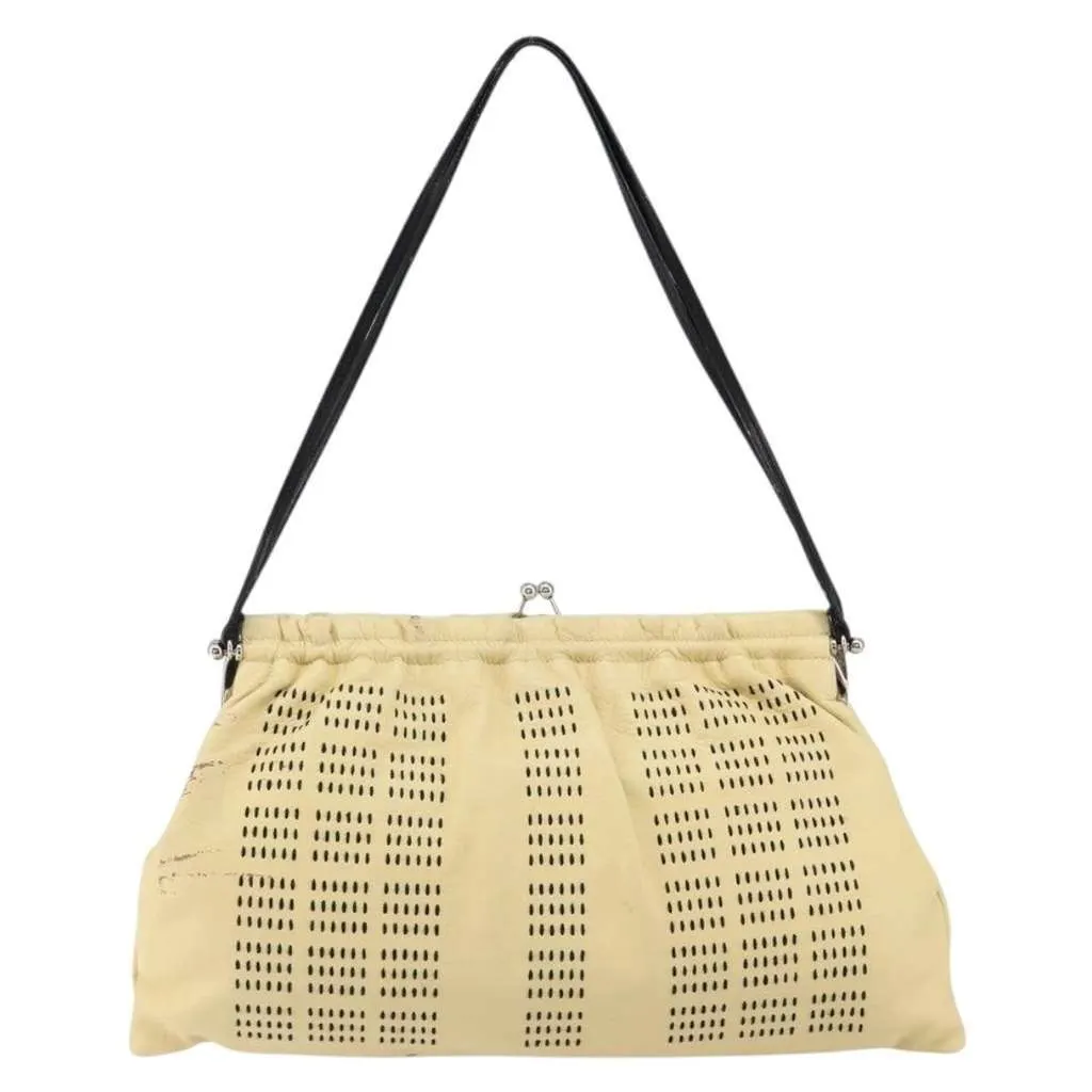 Miu Miu Kisslock Frame Top Handle Bag Beige Leather Good - Back View