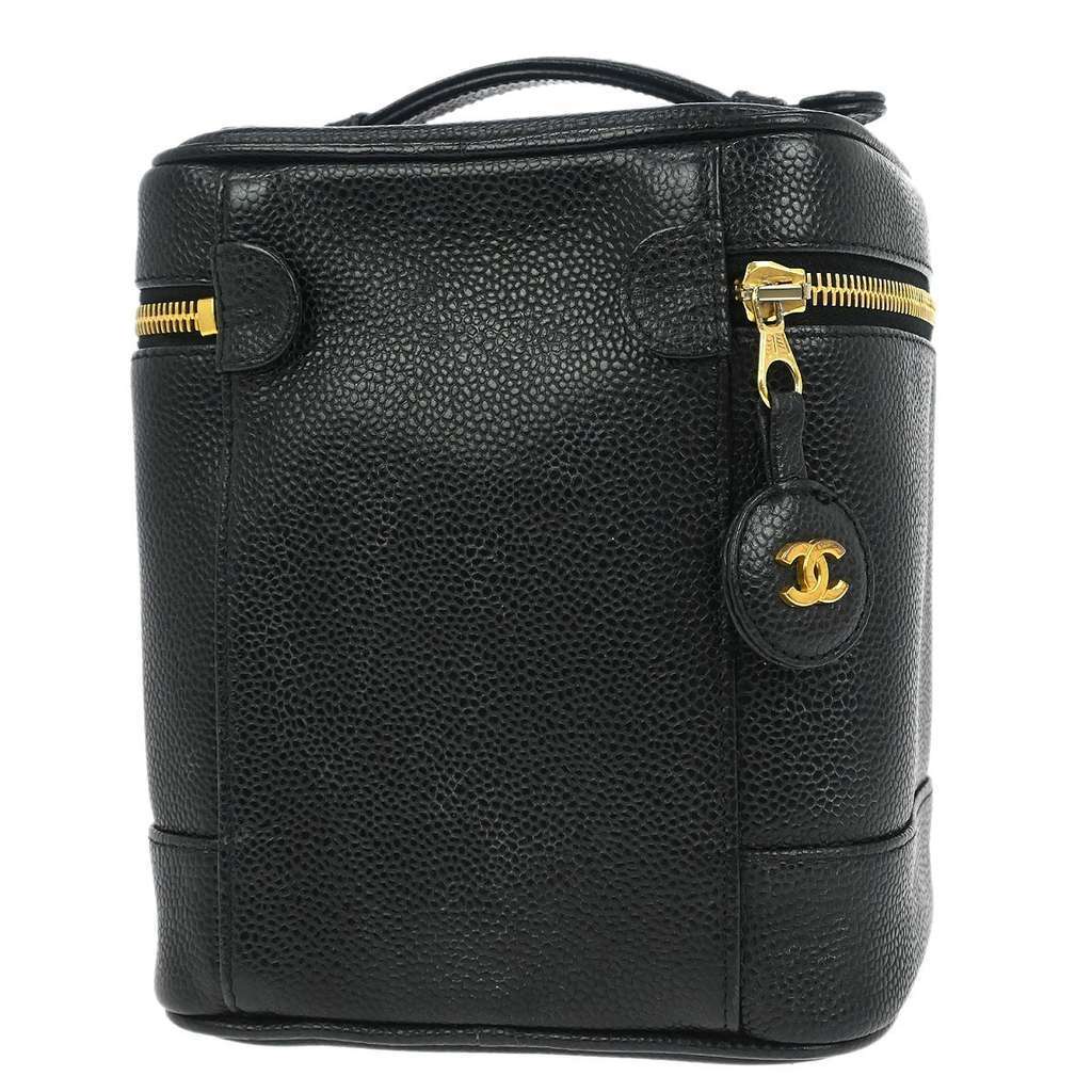 Chanel Vintage Timeless Cosmetic Case Black Leather Good condition - Back View