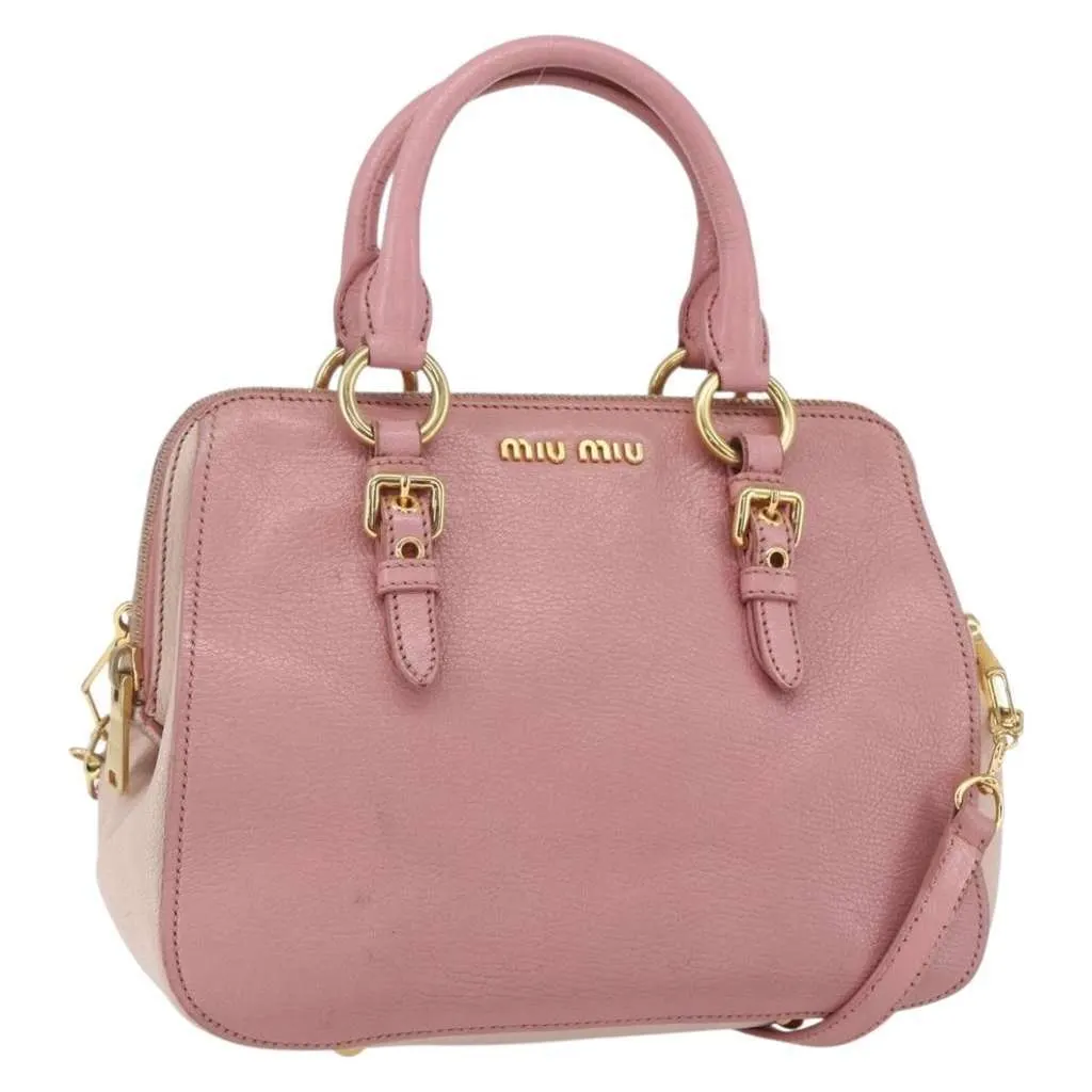 Miu Miu Madras Bowler Bag Pink Leather Good - Front View
