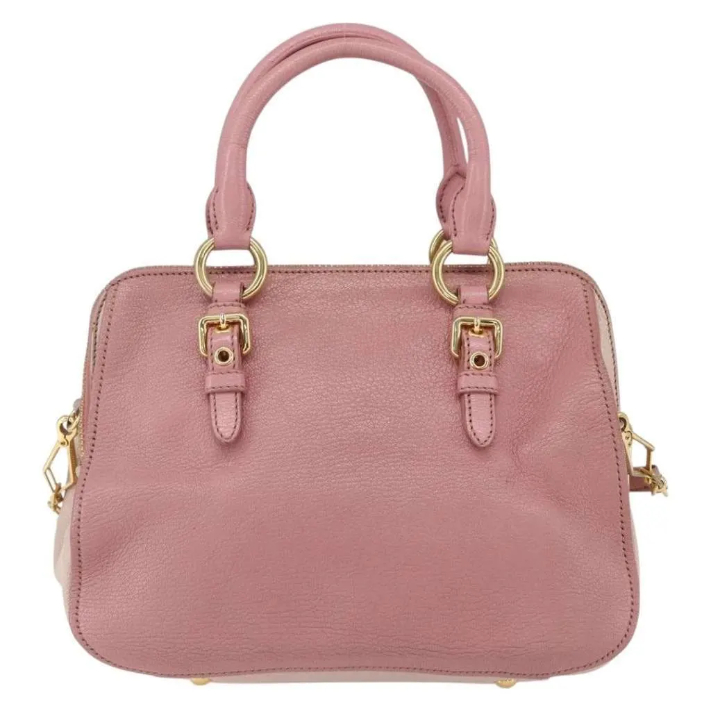 Miu Miu Madras Bowler Bag Pink Leather Good - Back View