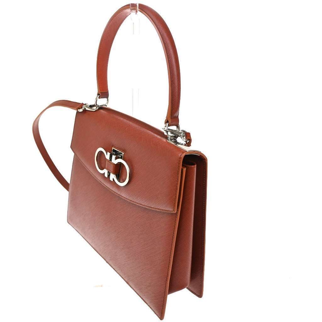 Salvatore Ferragamo Double Gancini Top Handle Bag Brown Leather Good condition - Inside View