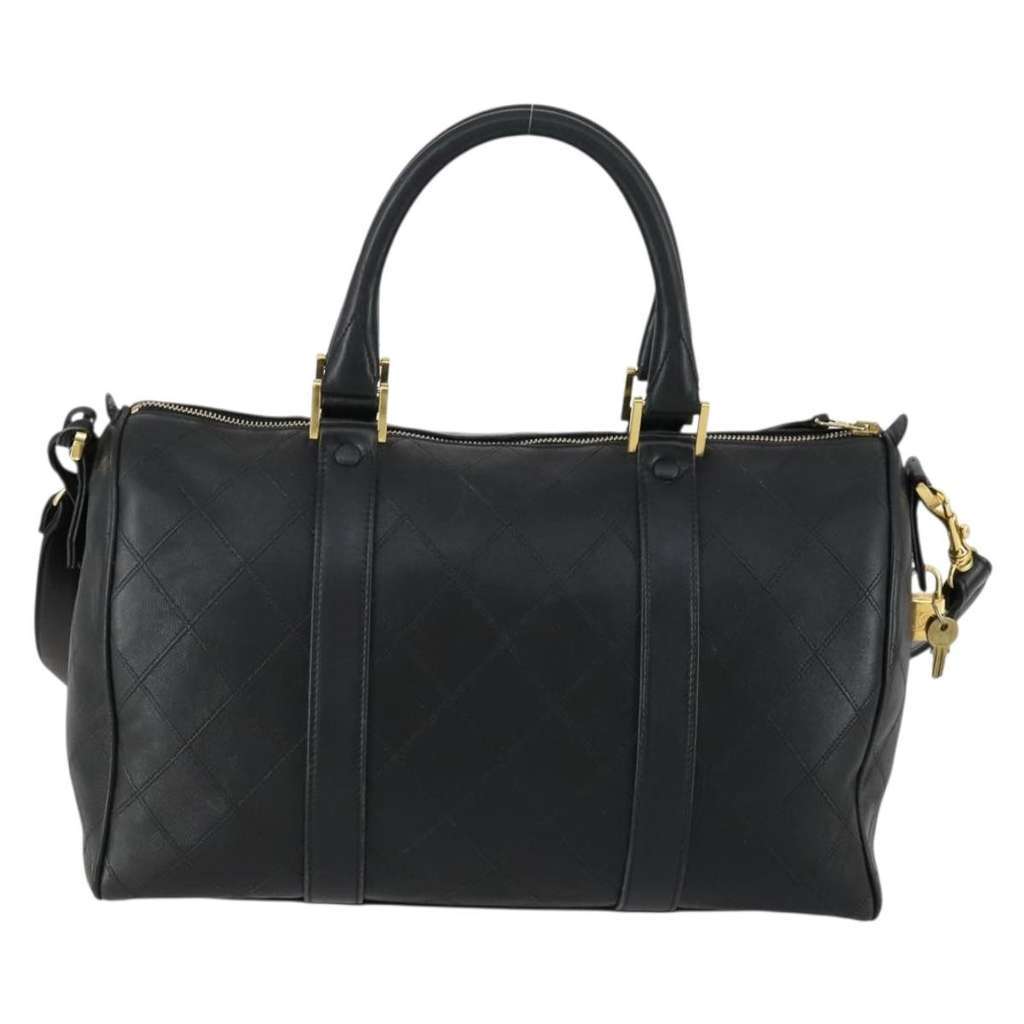 Chanel Vintage Diamond Stitch Boston Bag Black Leather Good condition - Back View