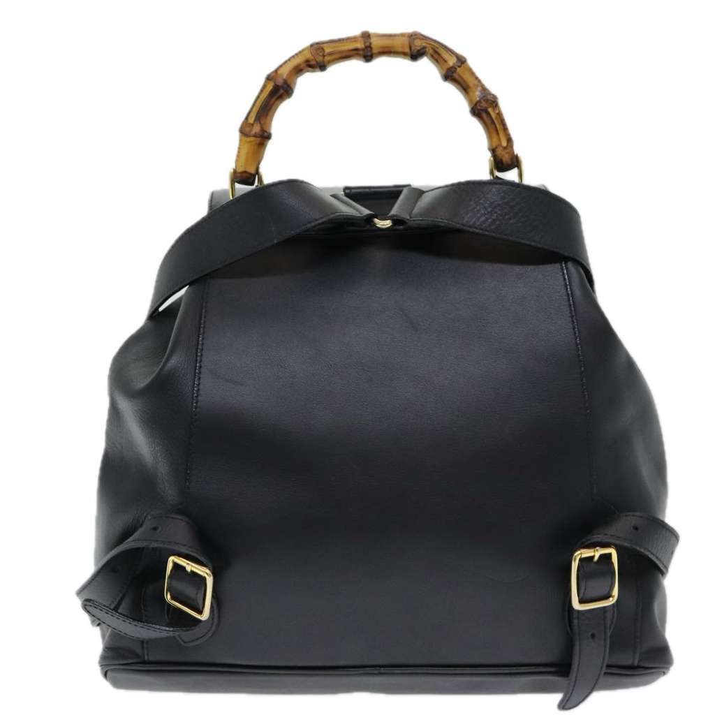 Gucci Vintage Bamboo Backpack Black Leather Good condition - Back View