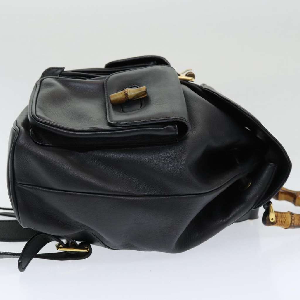 Gucci Vintage Bamboo Backpack Black Leather Good condition - Inside View