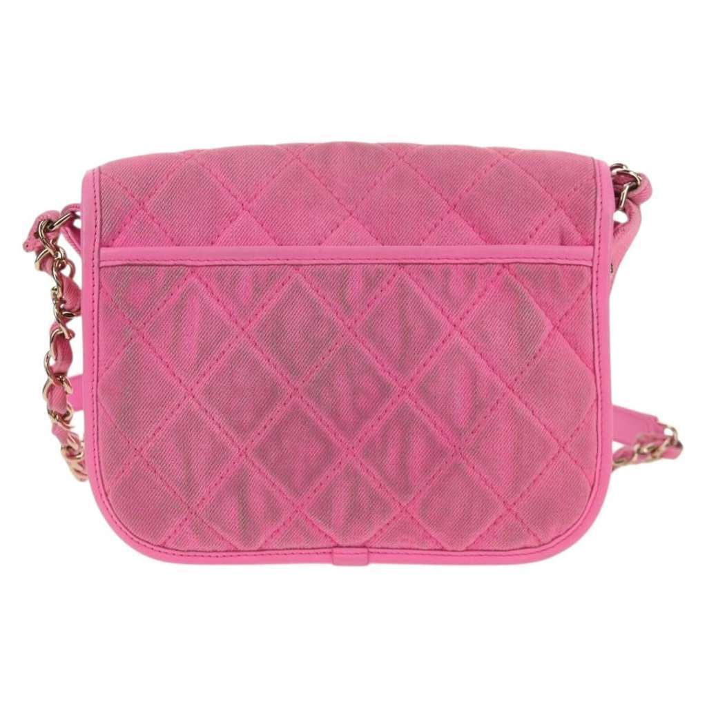 Chanel Flap Messenger Bag Pink Canvas Good condition - Back View