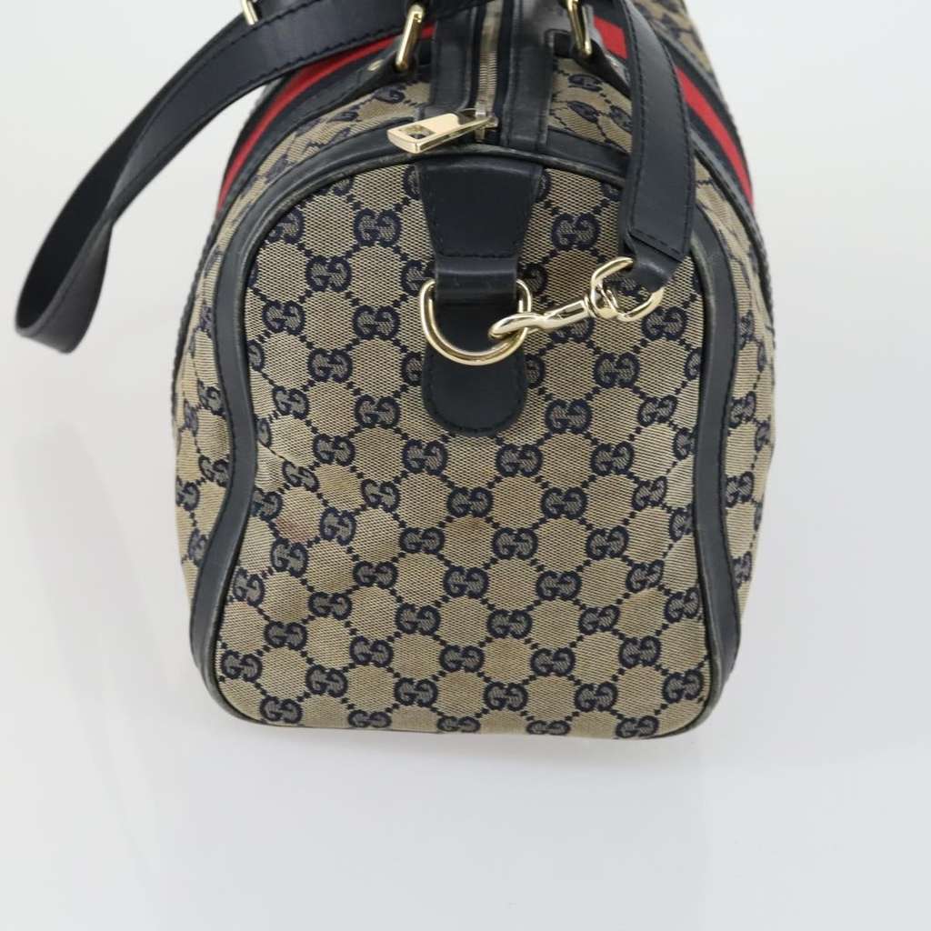 Gucci Vintage Web Boston Bag Navy Canvas Good condition - Model View