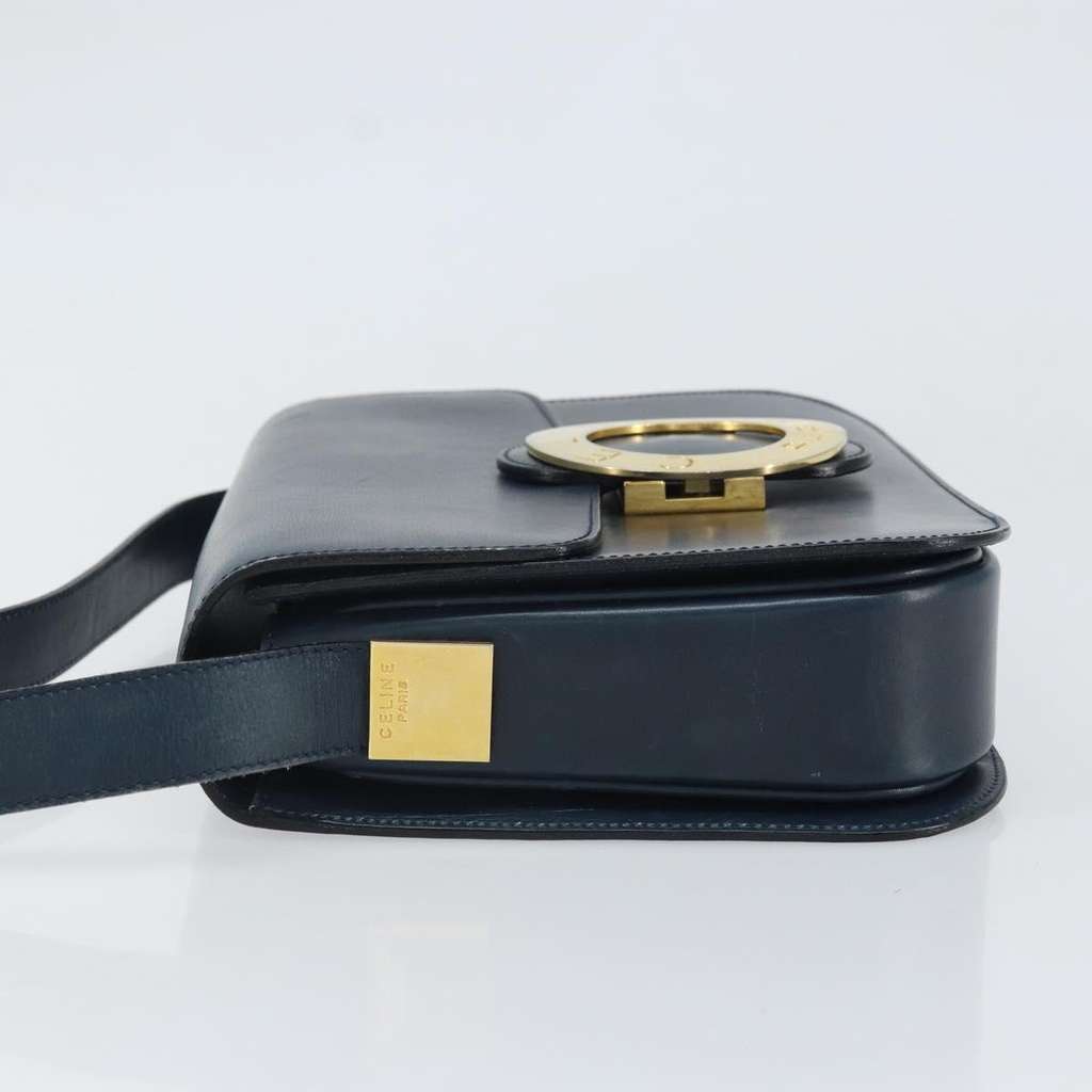 Celine Circle Logo Shoulder Bag Navy Leather Fair condition - Model View
