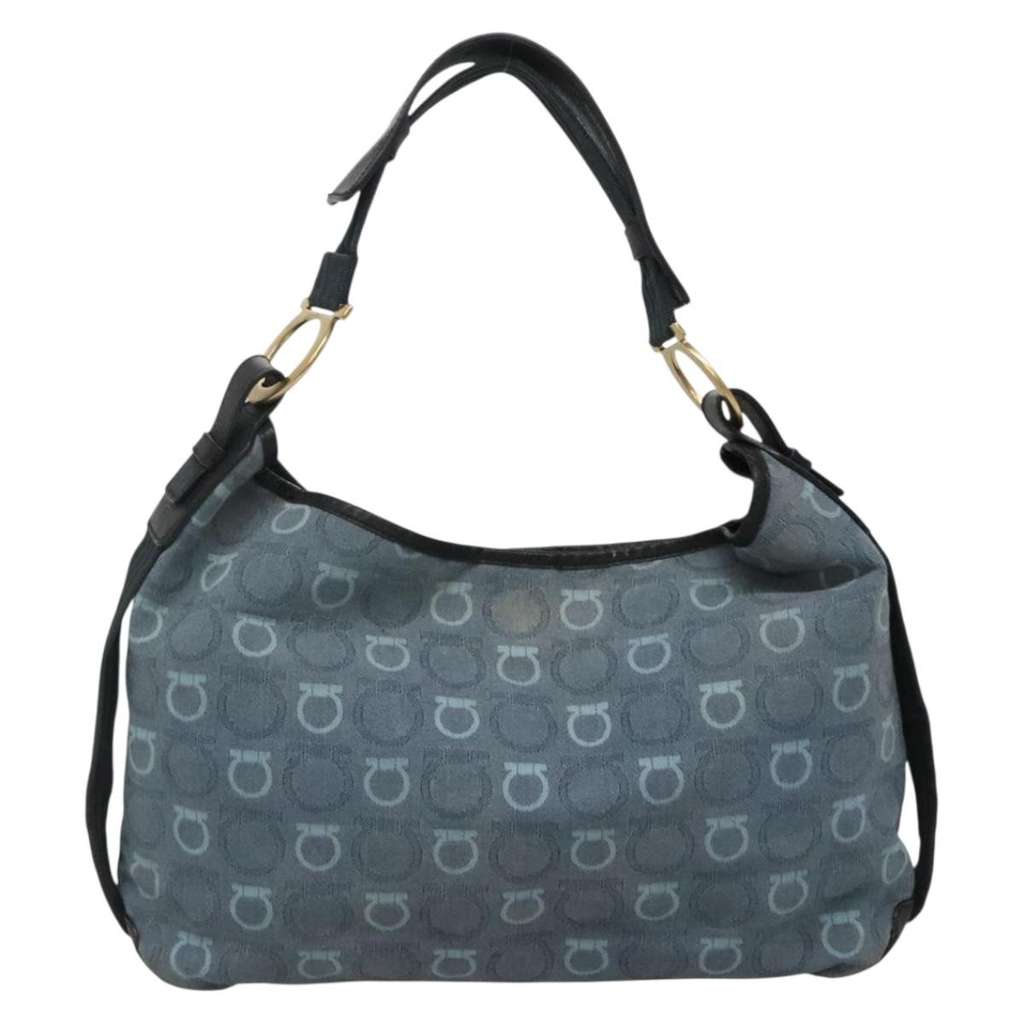Salvatore Ferragamo Gancini Shoulder Bag Blue Canvas Good condition - Back View