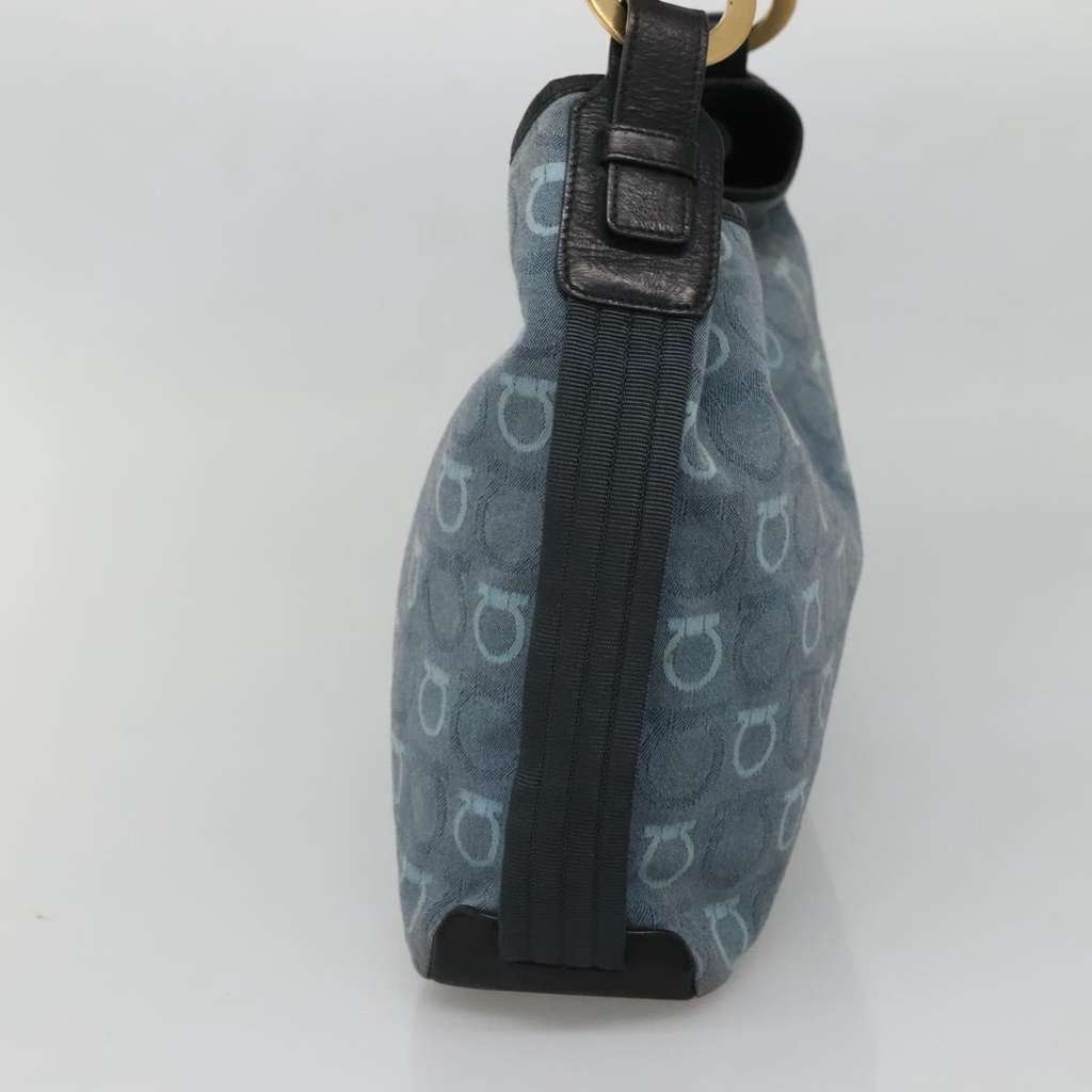 Salvatore Ferragamo Gancini Shoulder Bag Blue Canvas Good condition - Model View