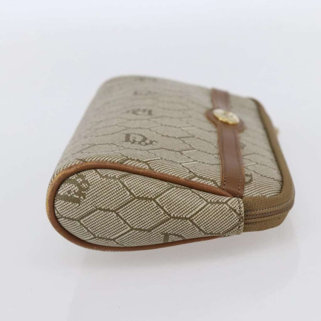 Christian Dior Vintage Honeycomb Zip Pouch Beige Canvas Good condition - Model View
