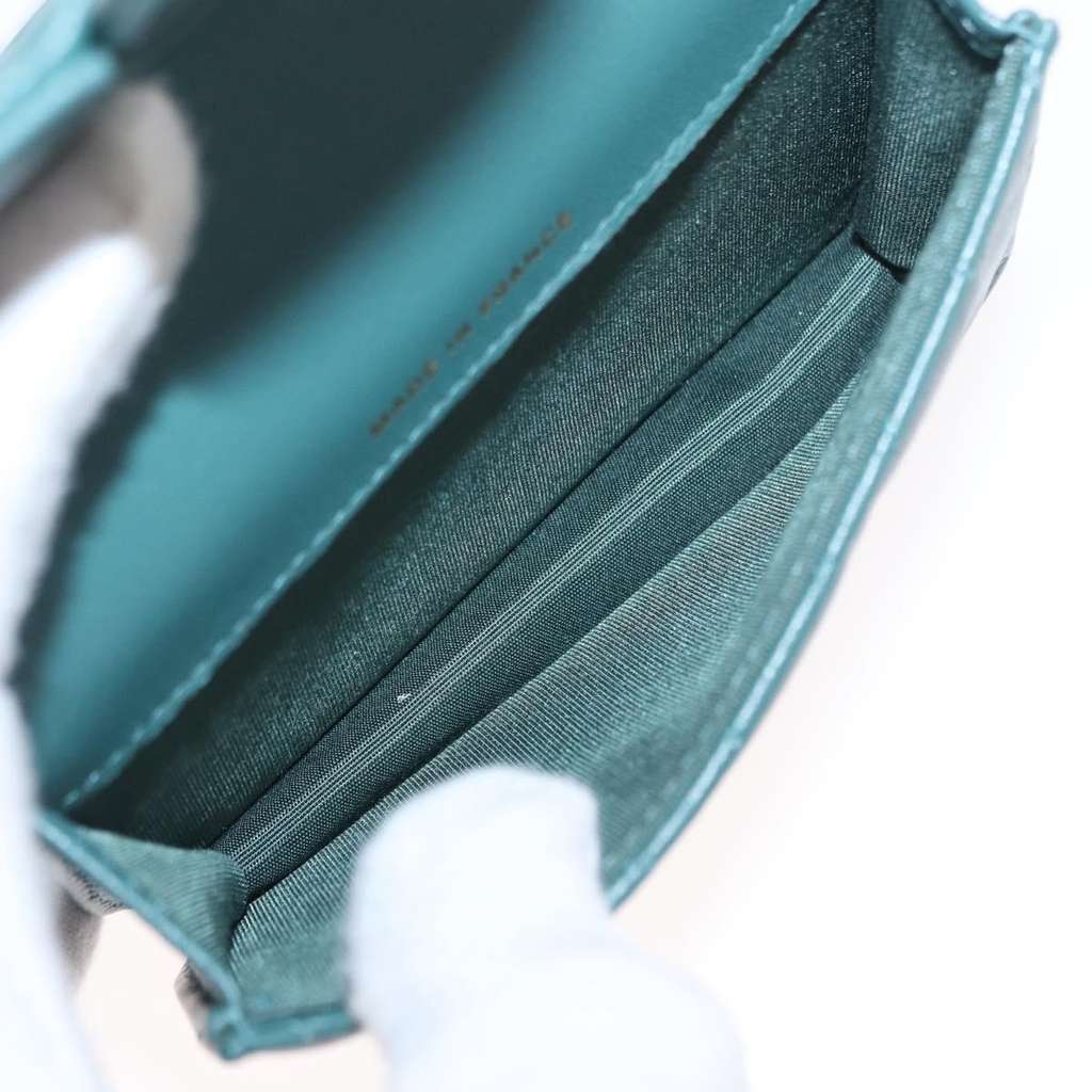 Chanel Top Handle Flap Coin Purse with Chain Green Leather Very good condition - Box View