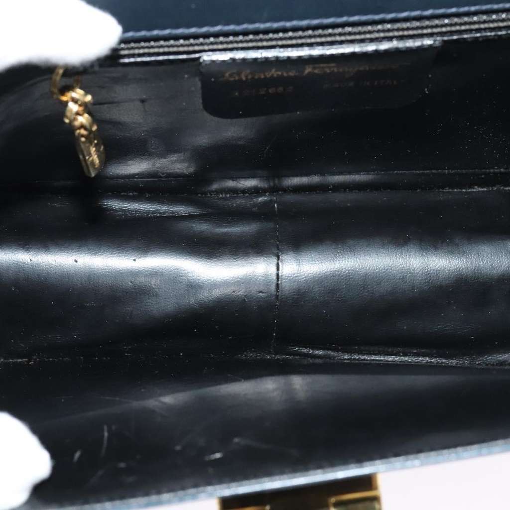 Salvatore Ferragamo Gancini Shoulder Bag Navy Leather Good condition - Box View