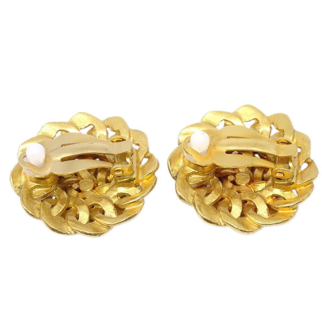 Chanel Vintage CC Round Button Clip-On Earrings Gold Good condition - Back View