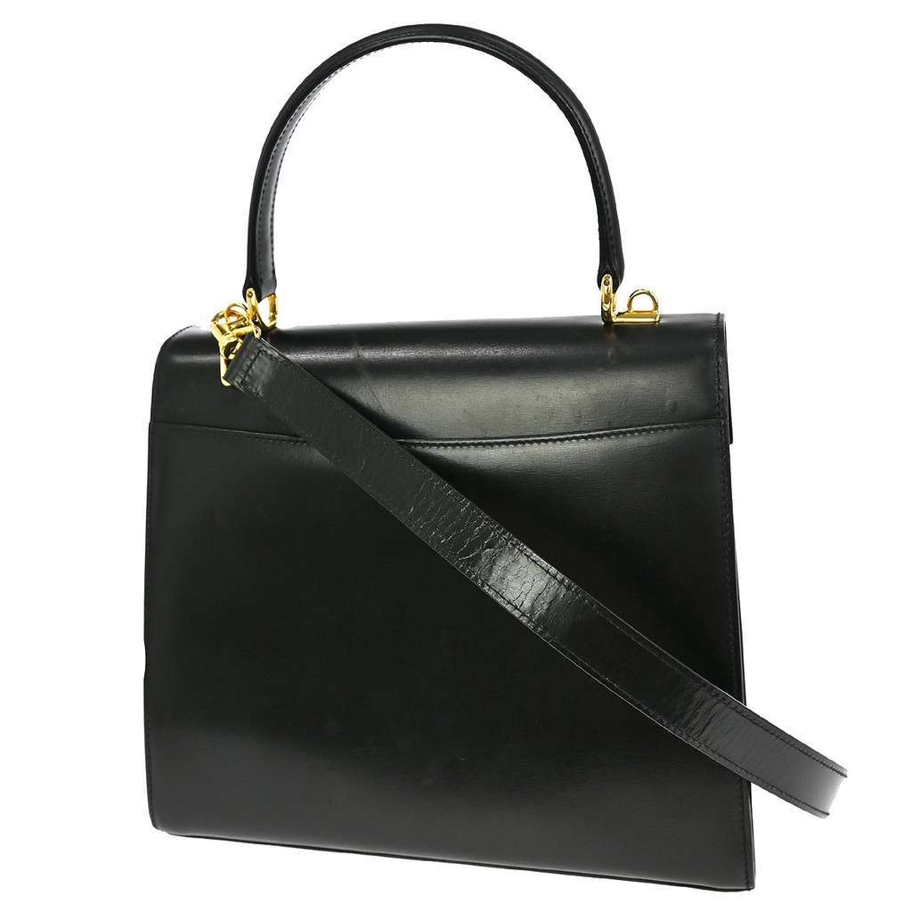 Gucci Vintage Lady Lock Top Handle Bag Black Leather Good condition - Back View