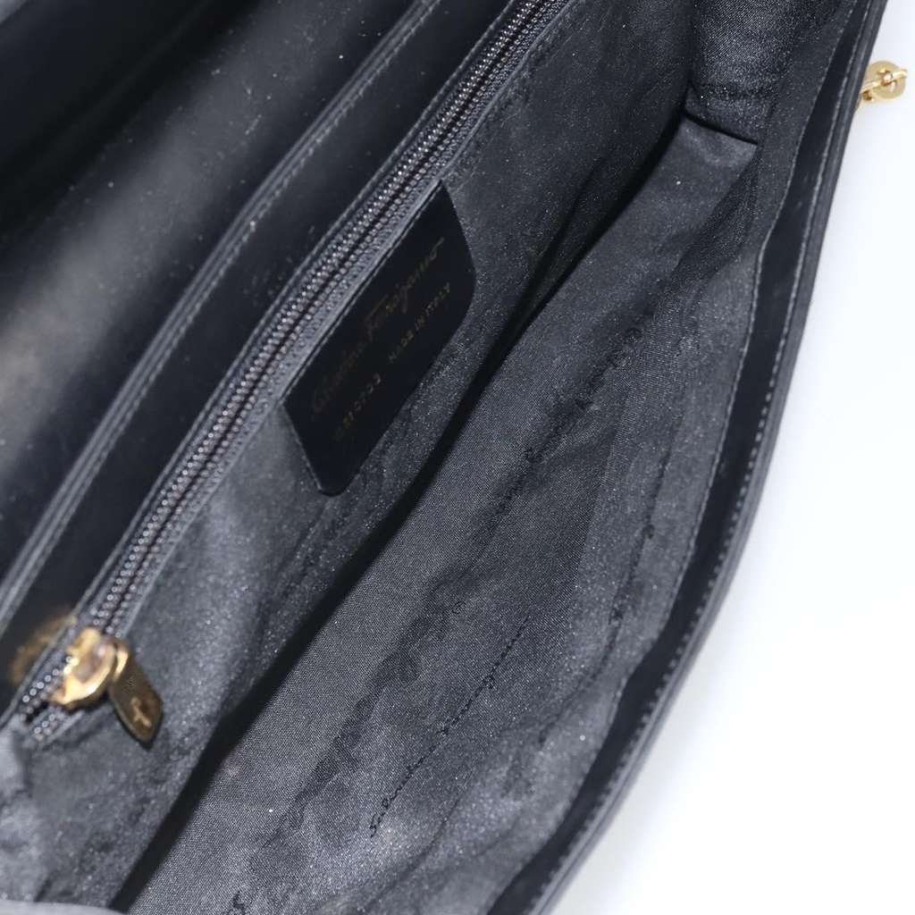 Salvatore Ferragamo Gancini Chain Shoulder bag Black Leather Good condition - Box View