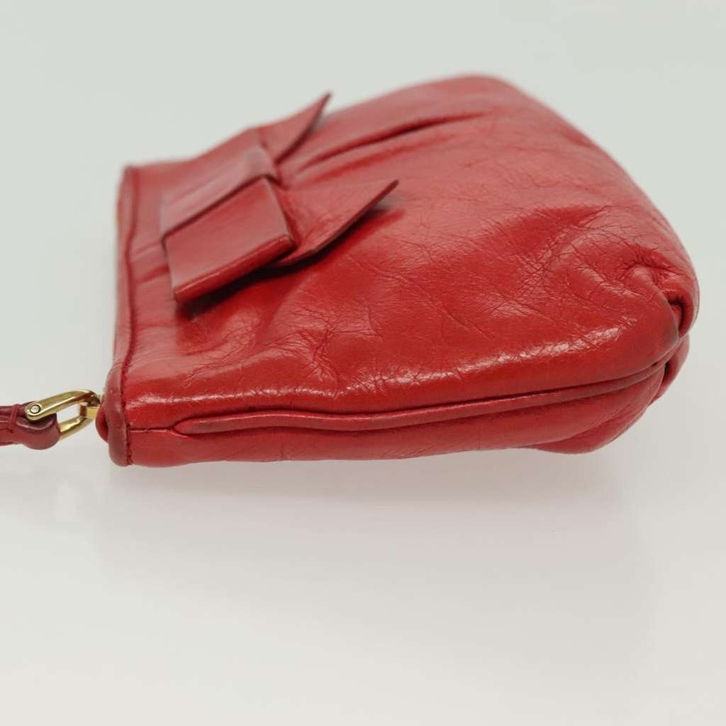 Miu Miu Zip Wristlet Pouch Red Leather Good condition - Model View
