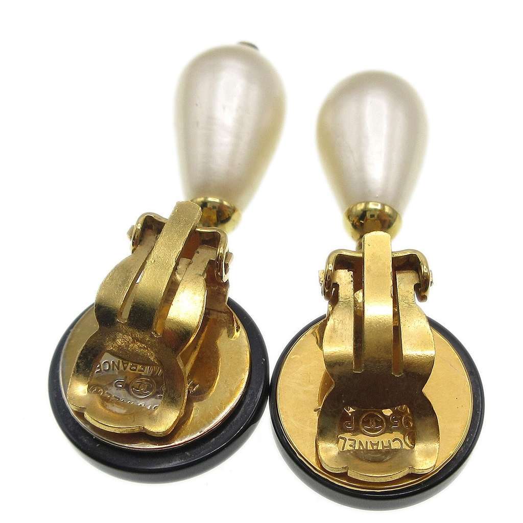 Chanel CC Dangle Earrings Gold Good condition - Back View