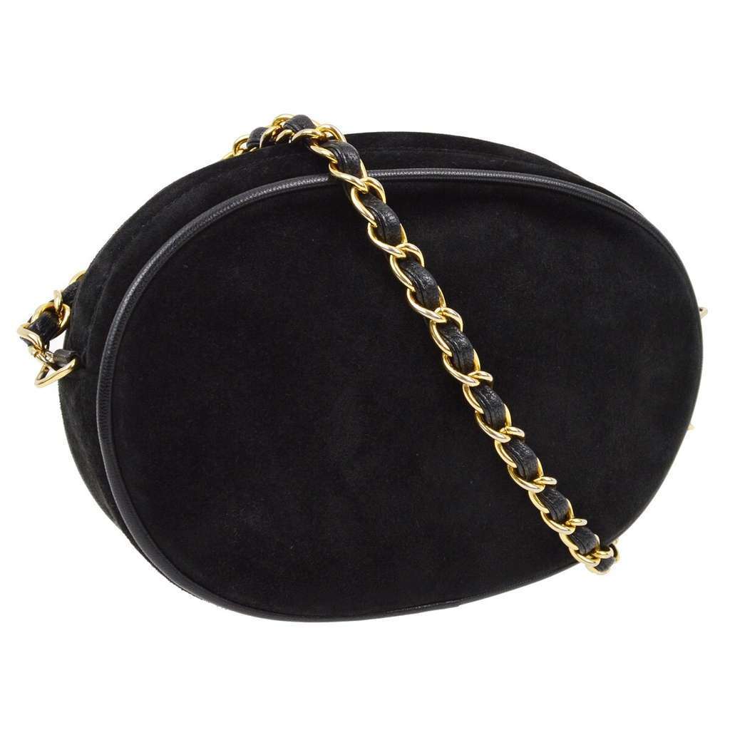 Chanel Vintage Tambourine Crossbody Bag Black Suede Good condition - Back View