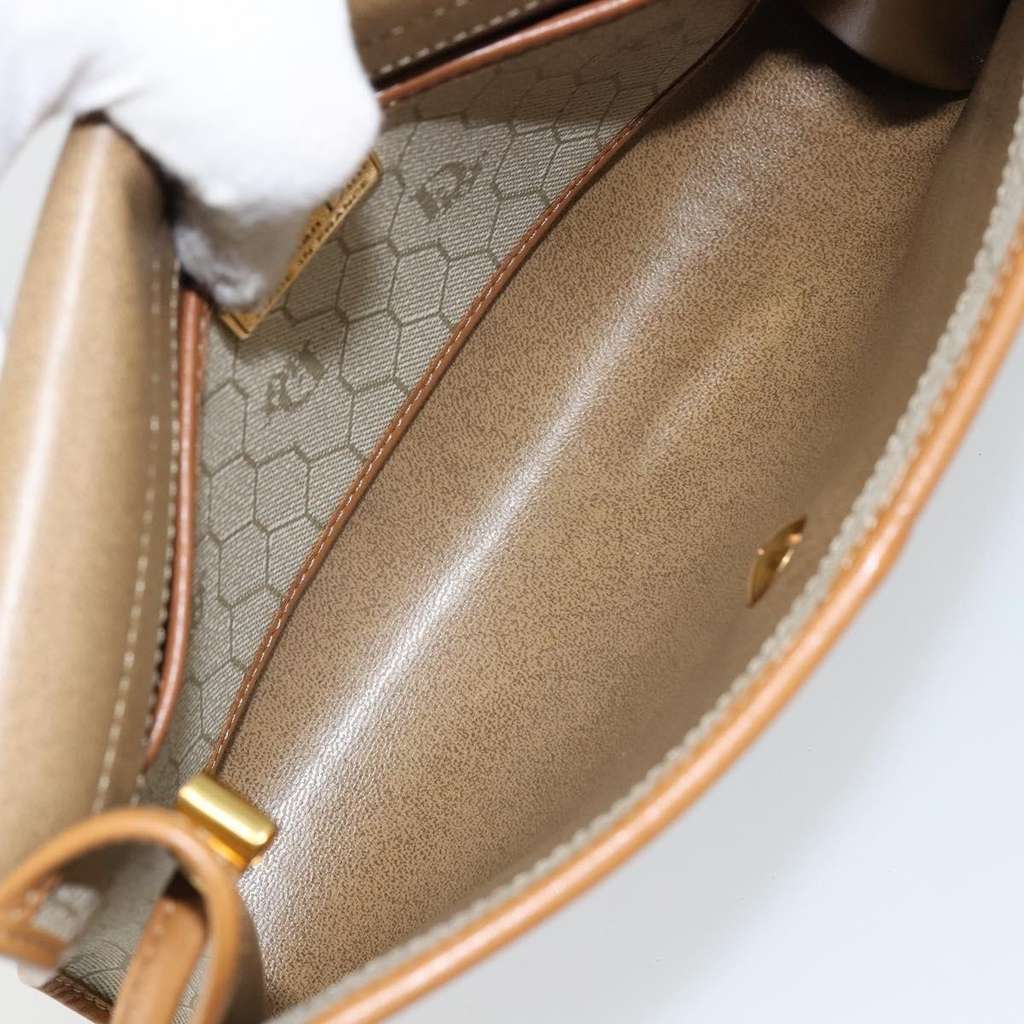 Christian Dior Vintage Honeycomb Flap Crossbody Bag Beige Canvas Good condition - Box View