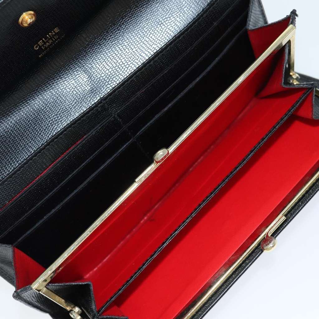 Celine Circle Logo Compact Wallet Black Leather Good condition - Box View