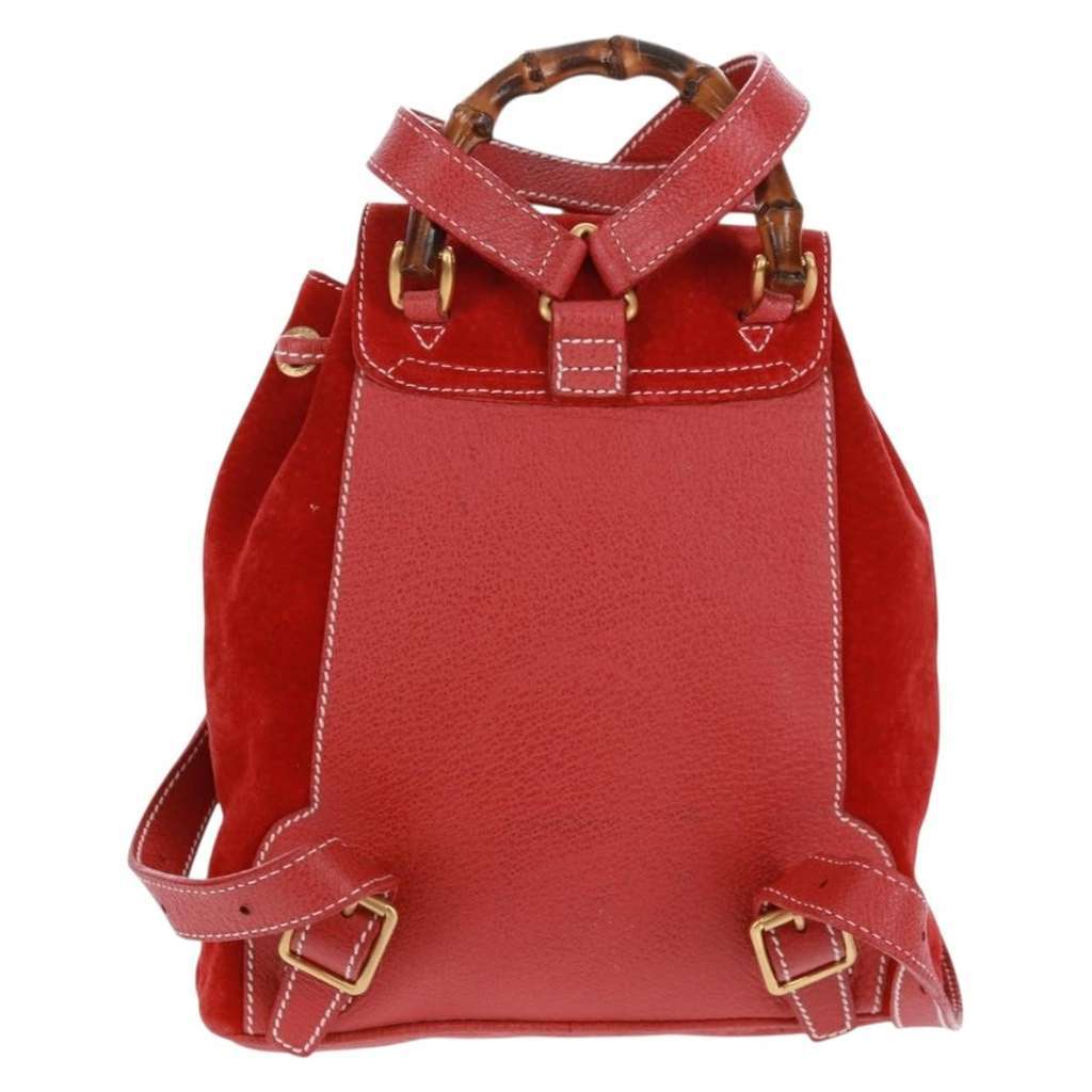 Gucci Vintage Bamboo Backpack Red Suede Good condition - Back View