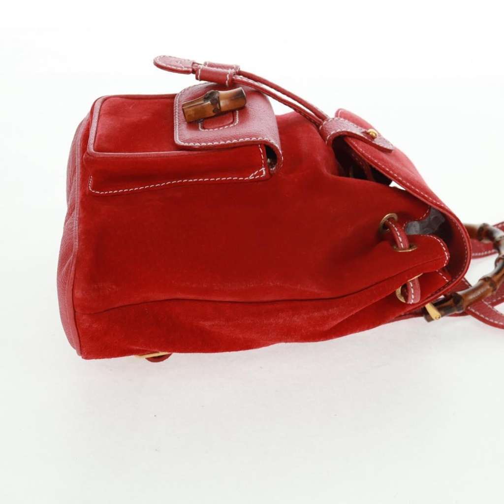 Gucci Vintage Bamboo Backpack Red Suede Good condition - Model View