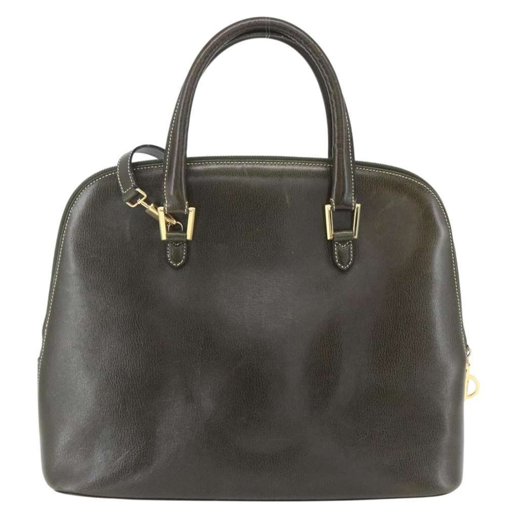 Salvatore Ferragamo Vintage Handbag Khaki Leather Good condition - Back View