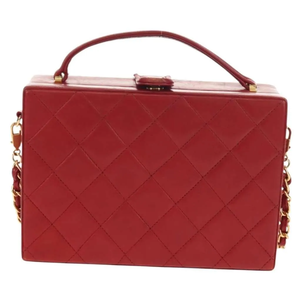Chanel Matelasse Chain Shoulder Bag Red Leather Good - Front View