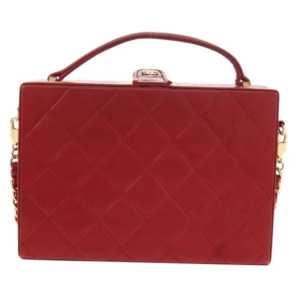 Chanel Matelasse Chain Shoulder Bag Red Leather Good - Back View